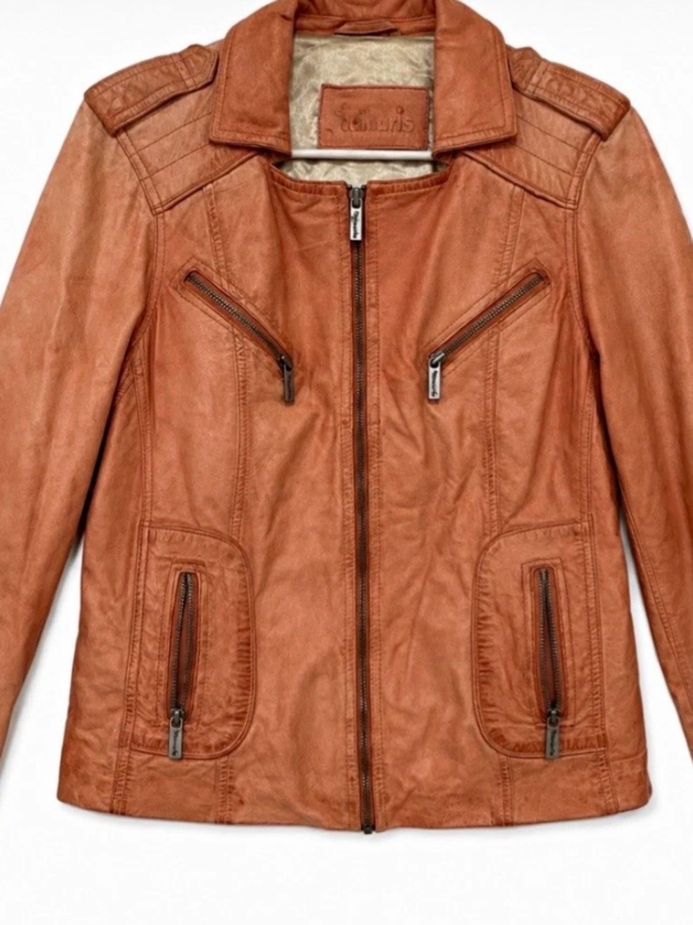 European Women's Leather Zip-Front Jacket